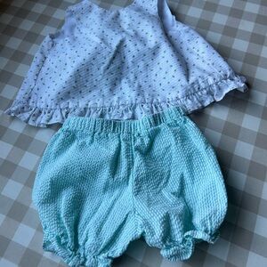 James & Lottie Floral Seersucker Bloomer Set Mint Gingham 12 Months